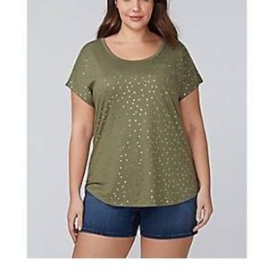 Lane Bryant army green/gold foil dots tshirt